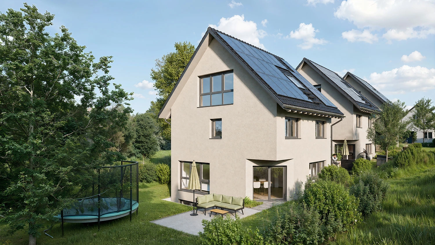 Bild vergrößern Terrassen und Gärten der freistehenden Häuser in Darmstadt-Eberstadt