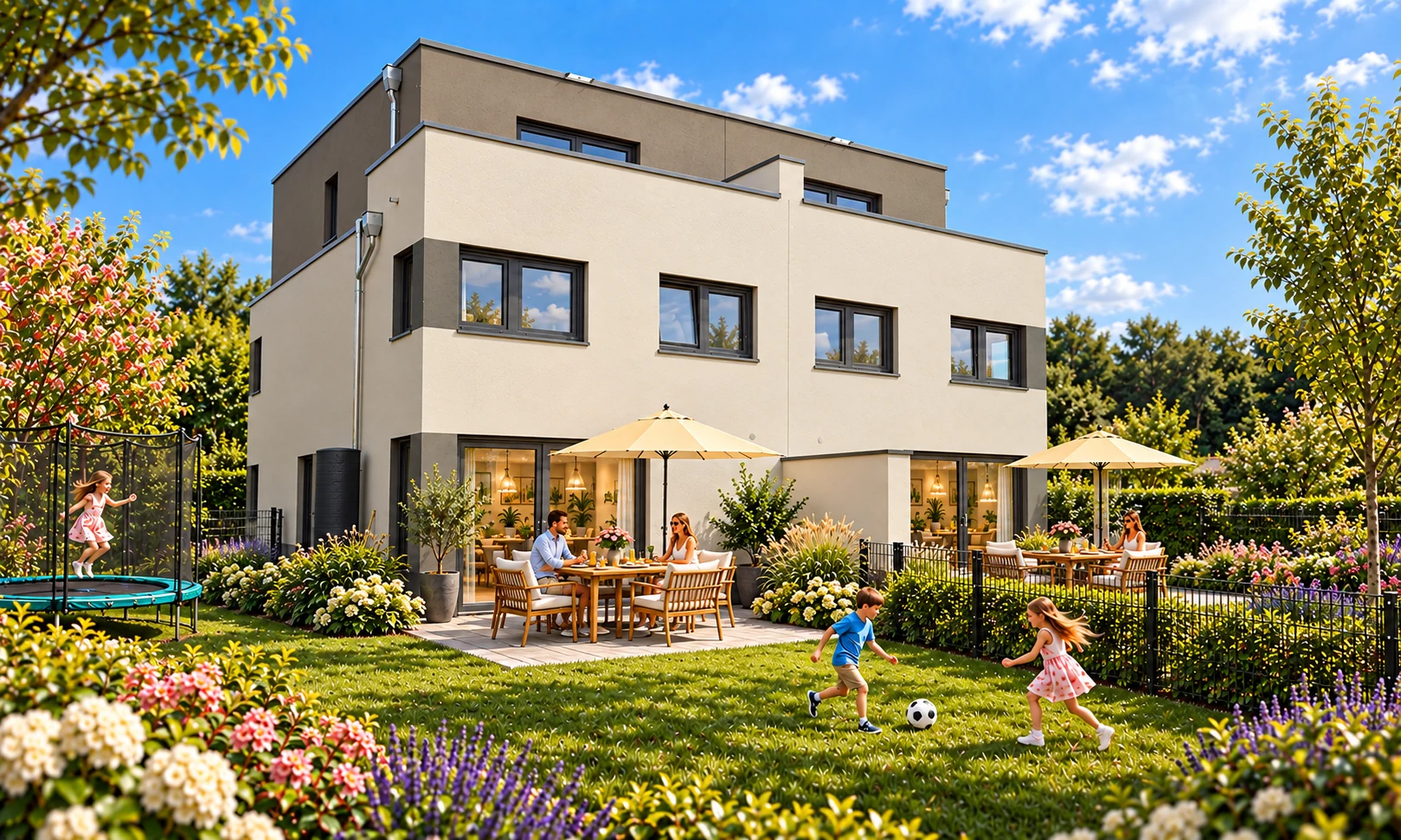 Visualisierung A1 und A2 in Erzhausen: Gartenseite von links