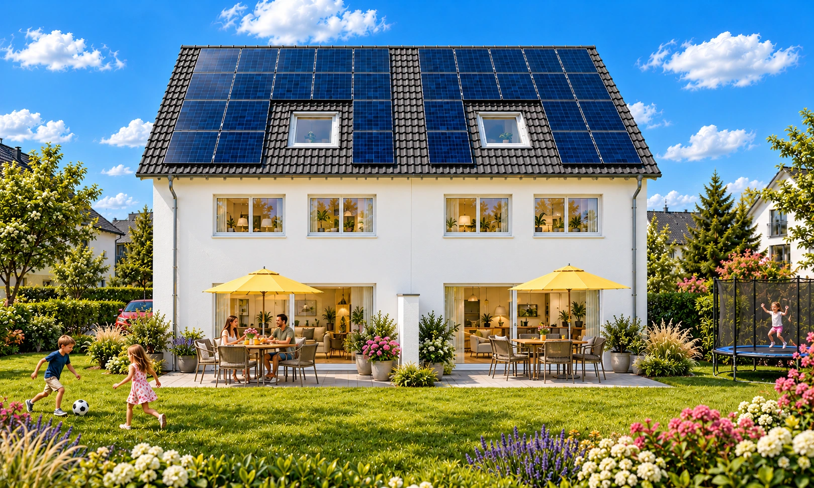 Terrassenansicht des Doppelhauses A1 und A2 in Jugenheim